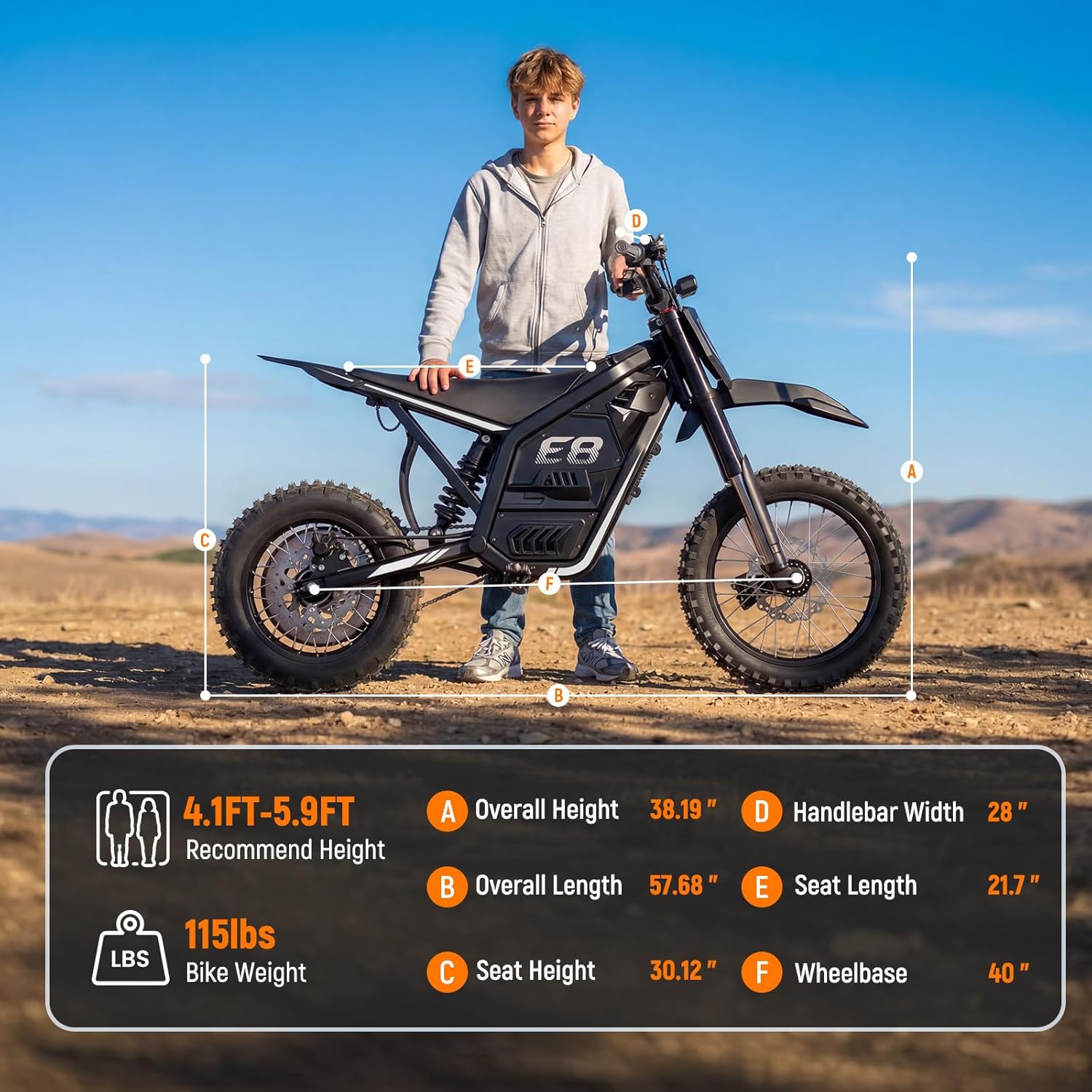Qlife Vela E8 Electric Dirt Bike for Teens Adults,3500W Peak Mid-Drive Motor,40MPH&45-Miles Off-Road Electric Motorcycle with 48V 23Ah Battery,Full Suspension E Bike,Dual Hydraulic Brakes