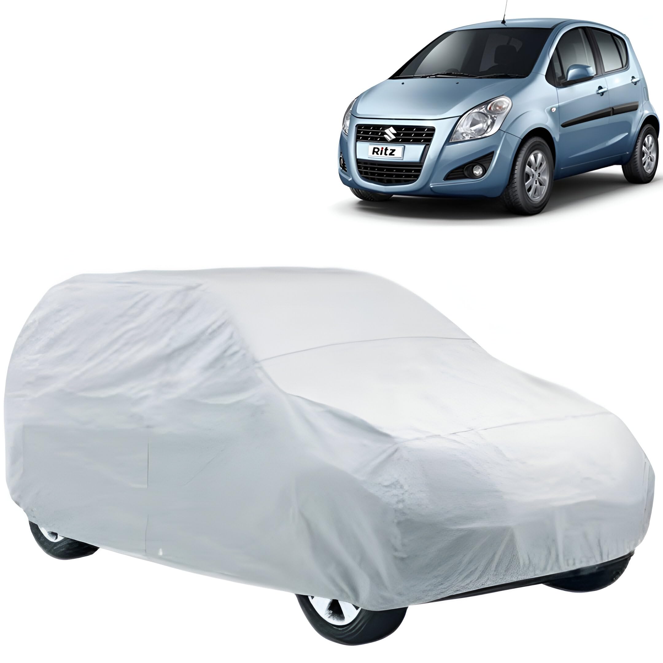 Car Cover for Maruti Ritz|Water Resistant Maruti Ritz Car Body Cover with Triple Stitched Fully Elastic Car Cover|Anti Dust,Durable, Heat Resistant, UV Proof Car Body Cover |Silver-image-10