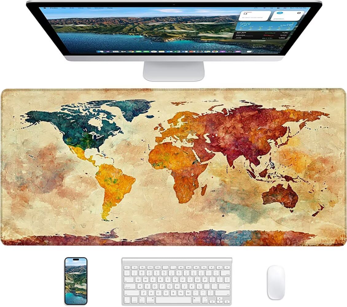 YF-3150 podkładka pod mysz XXL, 1600 x 800 x 3 mm, bardzo duża mapa, podkładka na biurko, antypoślizgowa gumowa podstawa, retro, duża, nadaje się do prania, precyzyjna i szybka gamingowa podkładka pod