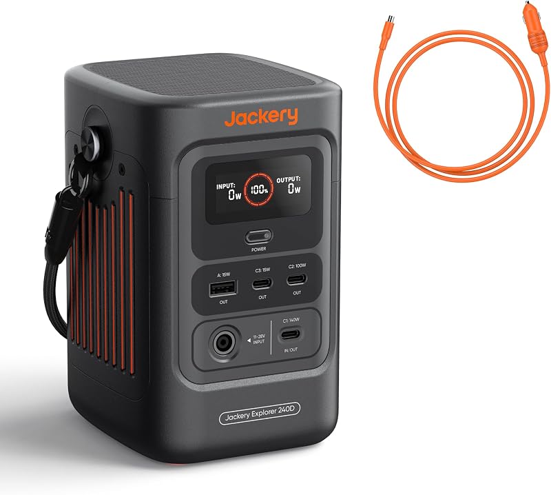Cable Jackery Explorer 240D Power Bank y Cargador de auto (DC8020), 256Wh| Batería de Litio de Respaldo
