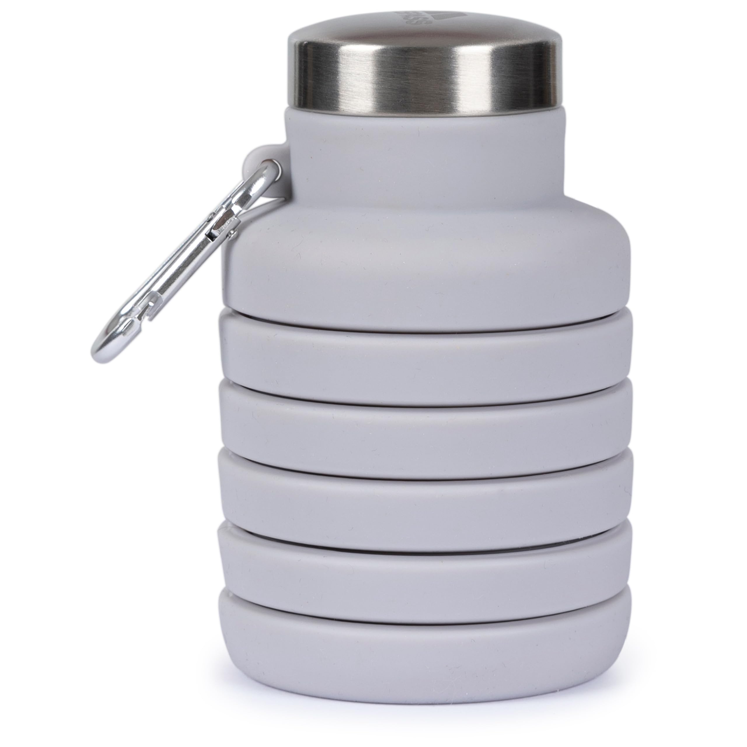 Trespass Silicone Foldable Bottle Vavo - Carabiner Clip, Brushed Steel Lid, BPA-Free, Food Safe, Suitable for Freezing, 200ml Folded, 500ml Expanded