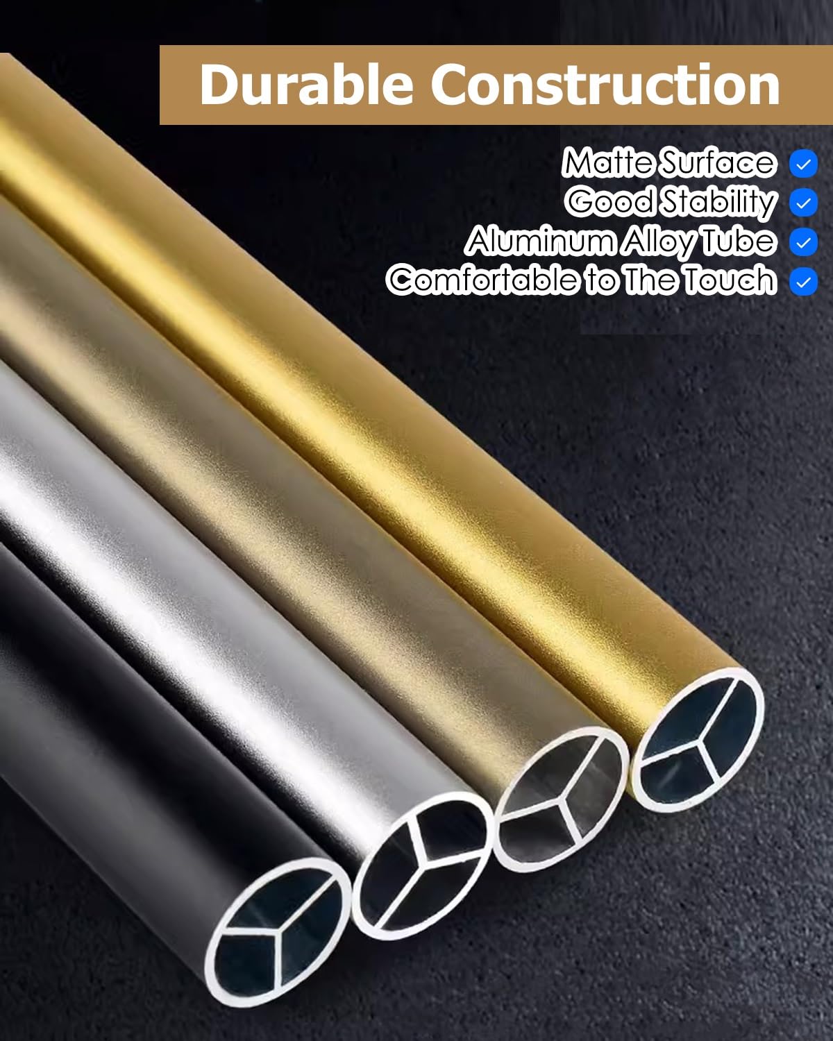 Tringle Penderie Tringle à Vêtements Ronde en Bronze Champagne, Tube de Support Robuste pour Vestiaires Commerciaux, Fenêtres, Placards et Valets de Chambre(72inch/183cm)