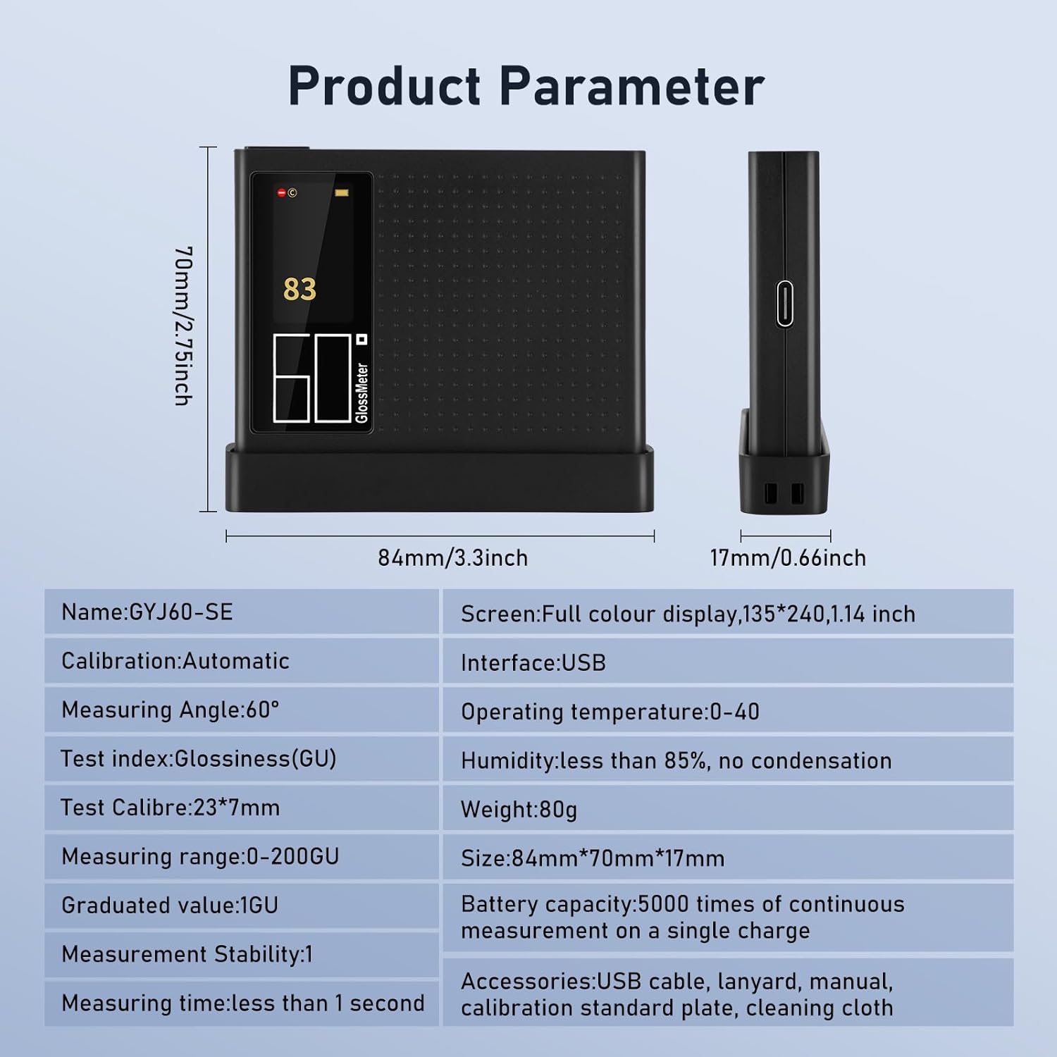 GOYOJO 60º Digital Gloss Meter 1-200Gu Single Angle Glossmeter, for Glass Cellphone Ceramics Automobile Hardware Etc, with LCD Backlit and Auto Calibration, 2 Measuring Mode and USB Charging