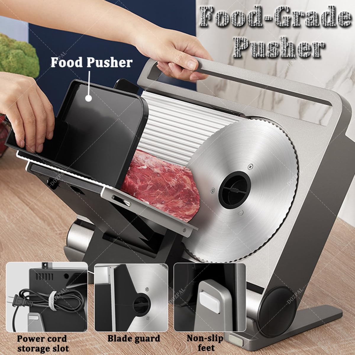 Cortadora de alimentos eléctrica plegable con grosor ajustable (1-15 mm)