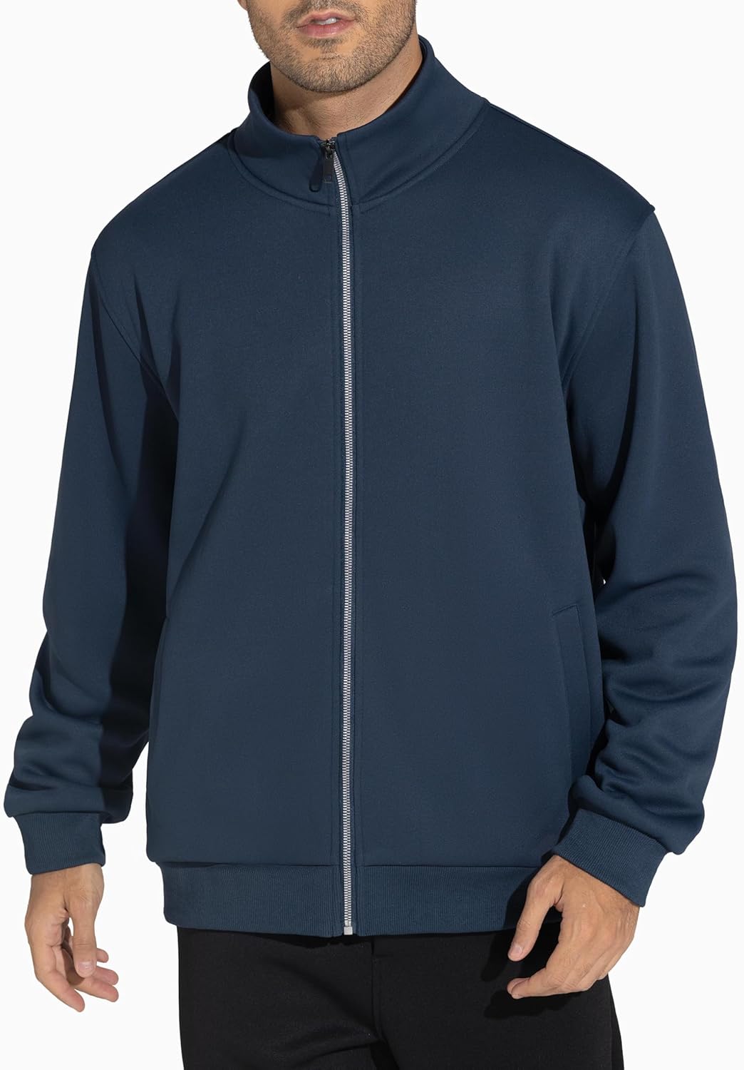 THE GYM PEOPLE Men's Loose Fit Fleece Full Zip Up Sweatshirts Mock Neck Long Sleeves Workout Jacket with Pockets