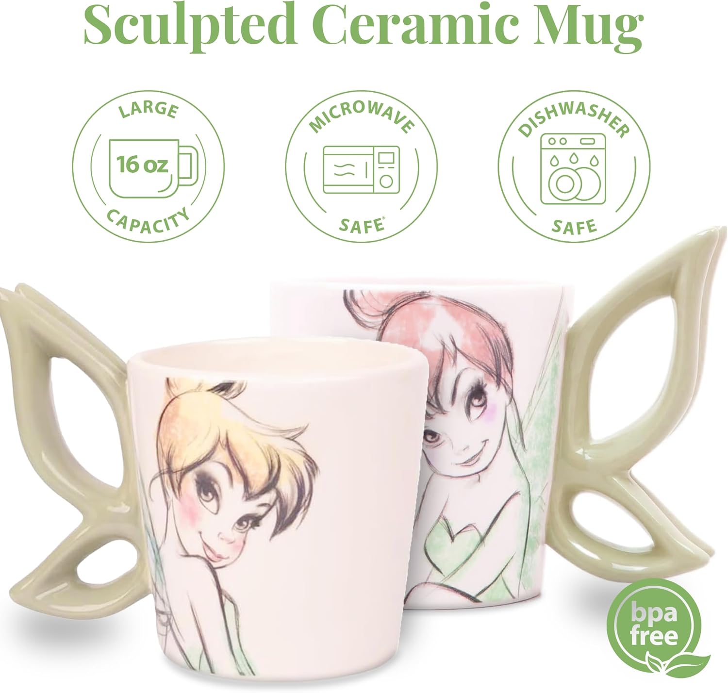 Disney Tinker Bell Ceramic Coffee Mug – Cute Mug Featuring Tinker Bell with Winged Figural Handle – Collectible Coffee Cup – Officially Licensed Disney Gifts - Image 3
