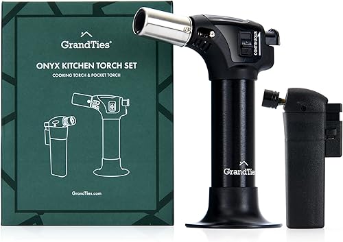 GrandTies Juego de soplete de butano culinario de 3 modos de llama + encendedor, antorcha de mano de cocina con bloqueo de seguridad y llama