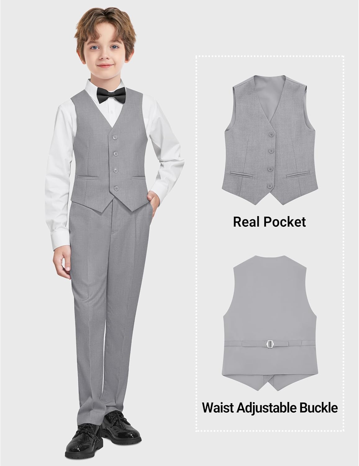 Boys Formal Suits Set, from Toddlers to Teen, Adjustable Waist, with Suspenders - Image 5