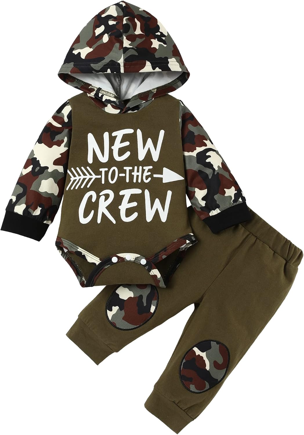 WALSONER Baby Boy Clothes Funny Letter Printed Long Sleeve Hoodie Tops Sweatsuit and Camouflage Pants Outfit Set