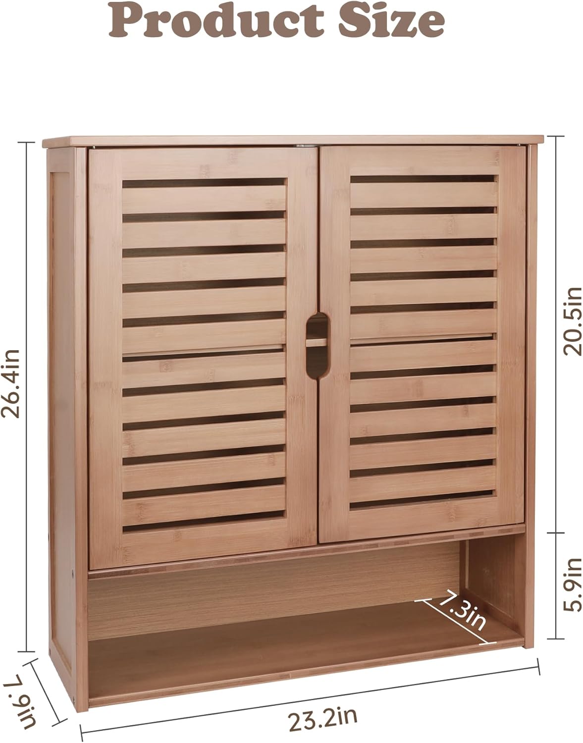 HYNAWIN Bamboo Wall Cabinet, Over Toilet Bathroom Furniture, Wall Mounted Storage Medicine Cabinet with Two Doors & Adjustable Shelves, for Bathroom, Kitchen, Living Room, Walnut, Dark Brown
