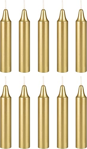 Mega Candles 10 mini velas cónicas doradas sin perfume, 4 pulgadas de alto x 34 pulgadas de diámetro, campanadas supremas, encanto, rituales,