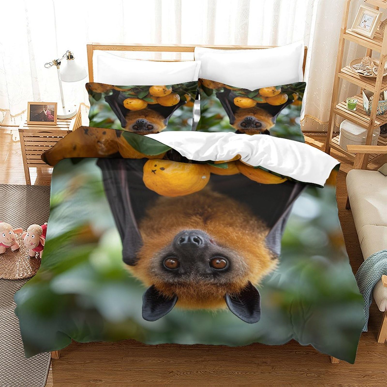 P1S9U7W5Y 3D Printed Realistic Bat Animal 3pcs Microfiber Duvet Cover Set Animal Bedding Set SuperKing