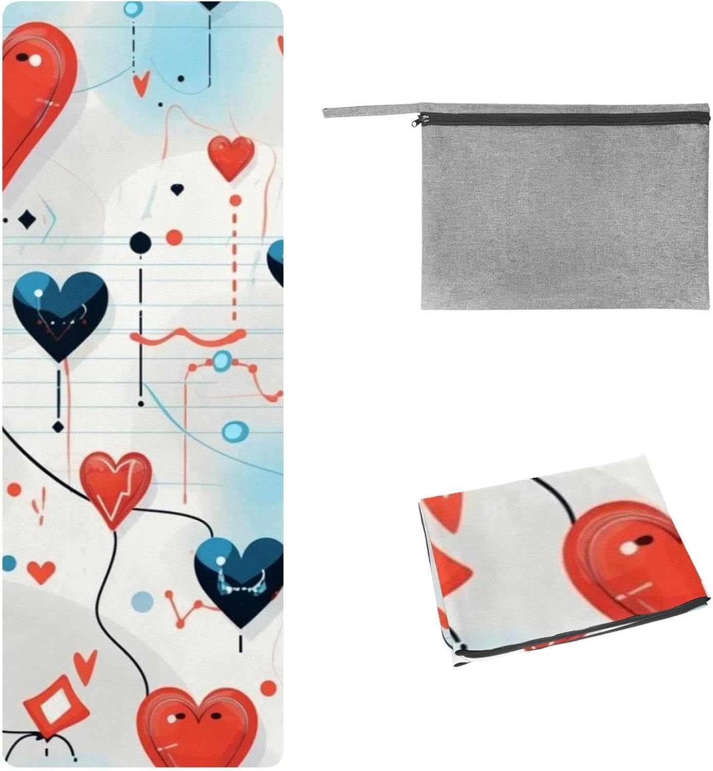Yoga Towel, Love Heart Pattern Non Slip Sweat Absorbent Hot Yoga Mat Towel for Hot Yoga, Pilates and Fitness - 72.8" x 26.8"