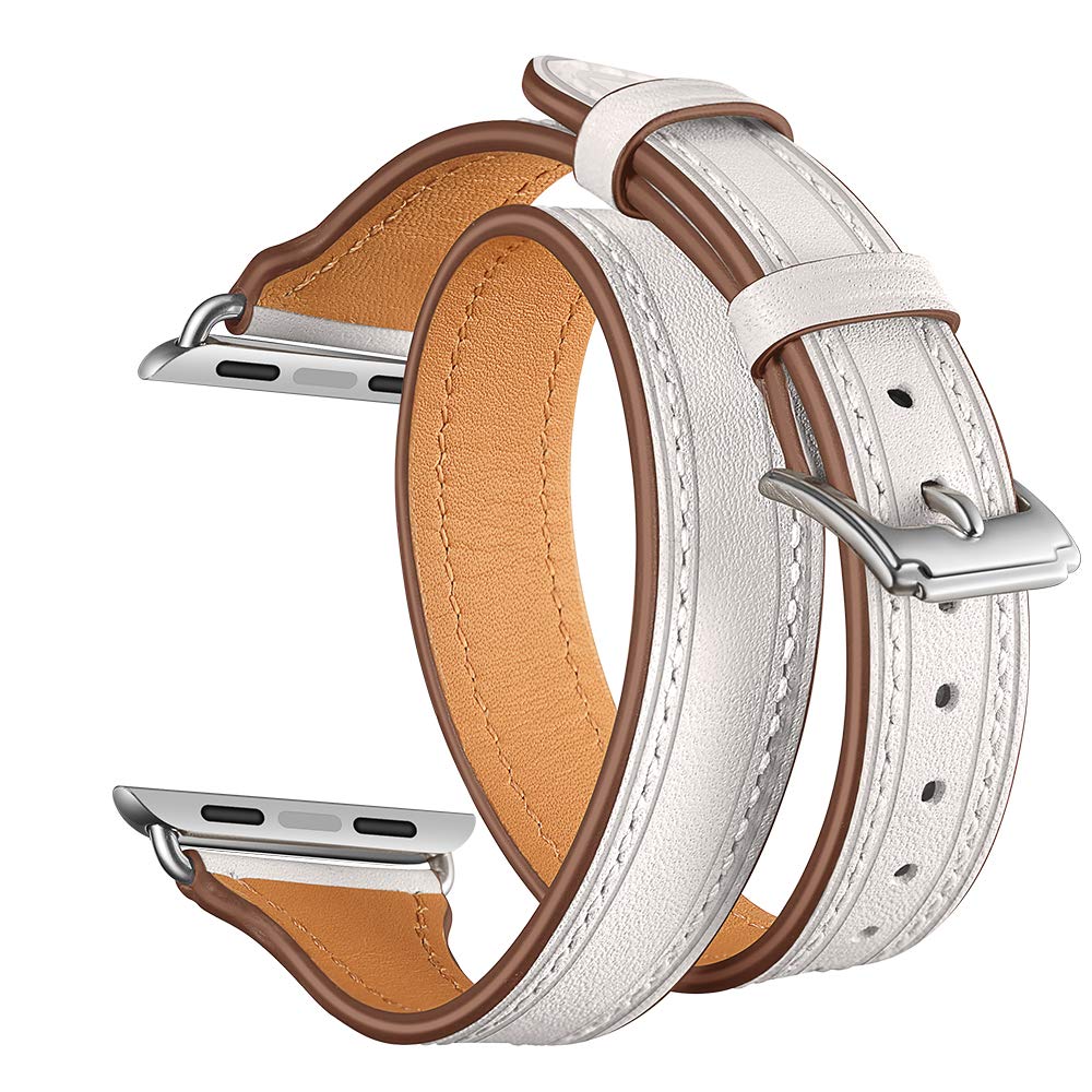 AISPORTS Compatible with Apple Watch Band 40mm 38mm Leather for Women Men, Double Wrap Slim Leather Band Wristband Metal Clasp Bracelet Replacement Band for Apple Watch SE/iWatch Series 6/5/4/3/2/1