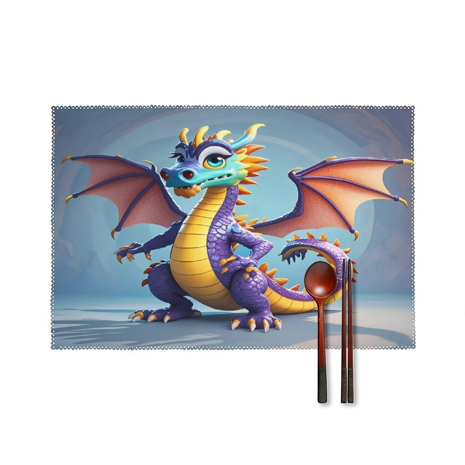 Cartoon Dragon Placemats Set of 6 Heat Resistant Non-Slip Place Mats Washable Wipeable Table Mats Elegant Farmhouse Placemat for Kitchen Dining Outdoor Party Table Decor
