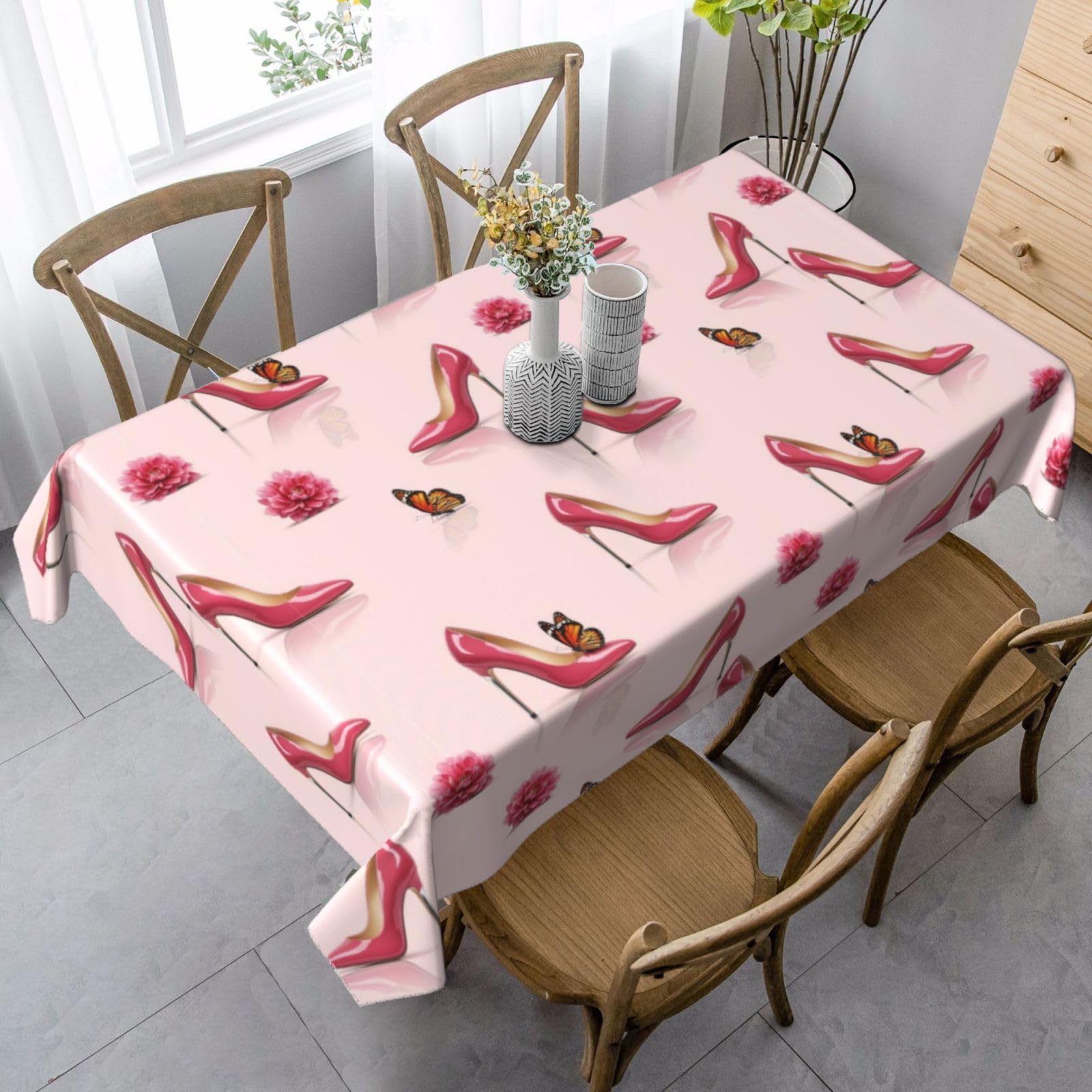 Housse De Table pour Cocktail Nappe Escarpins Roses Élégants
