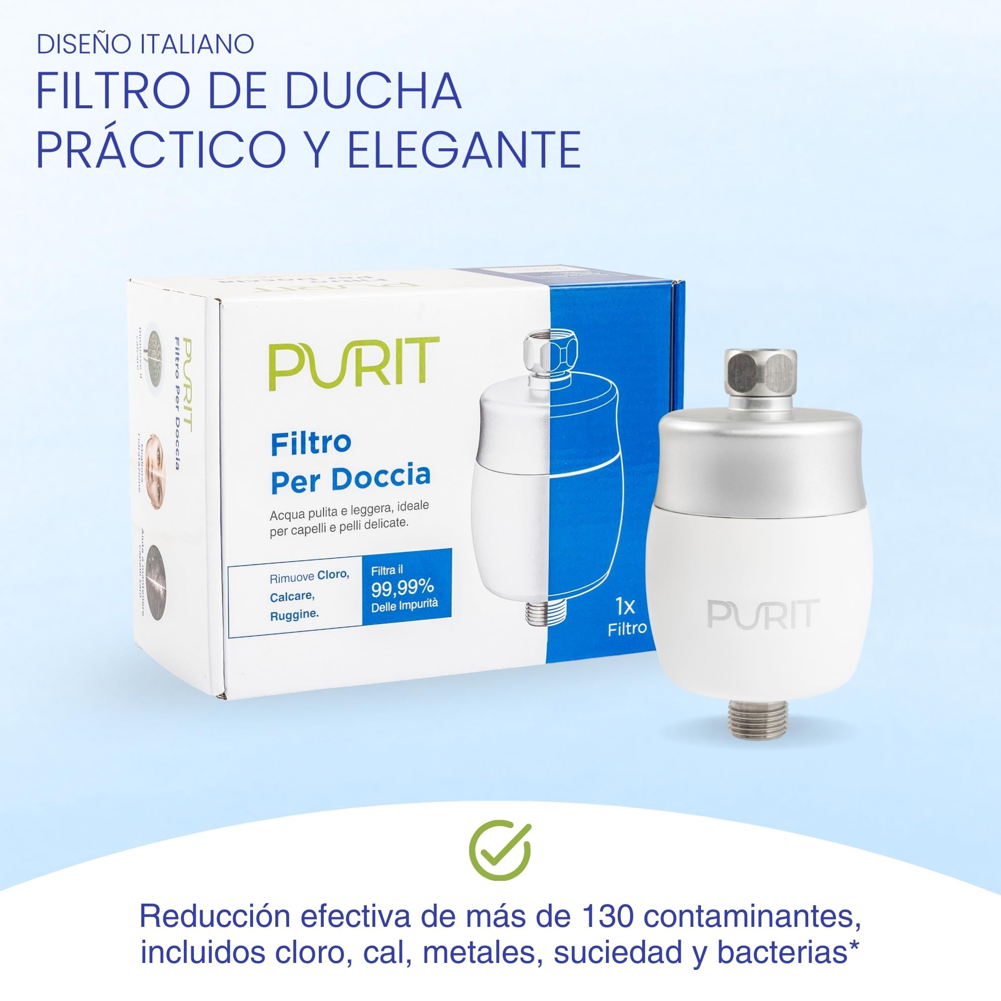 Purit Filtro de Ducha Antical - Compatibilidad Universal - Filtra el 99,99% de las Impurezas - Ideal para Pieles y Cabellos Delicados