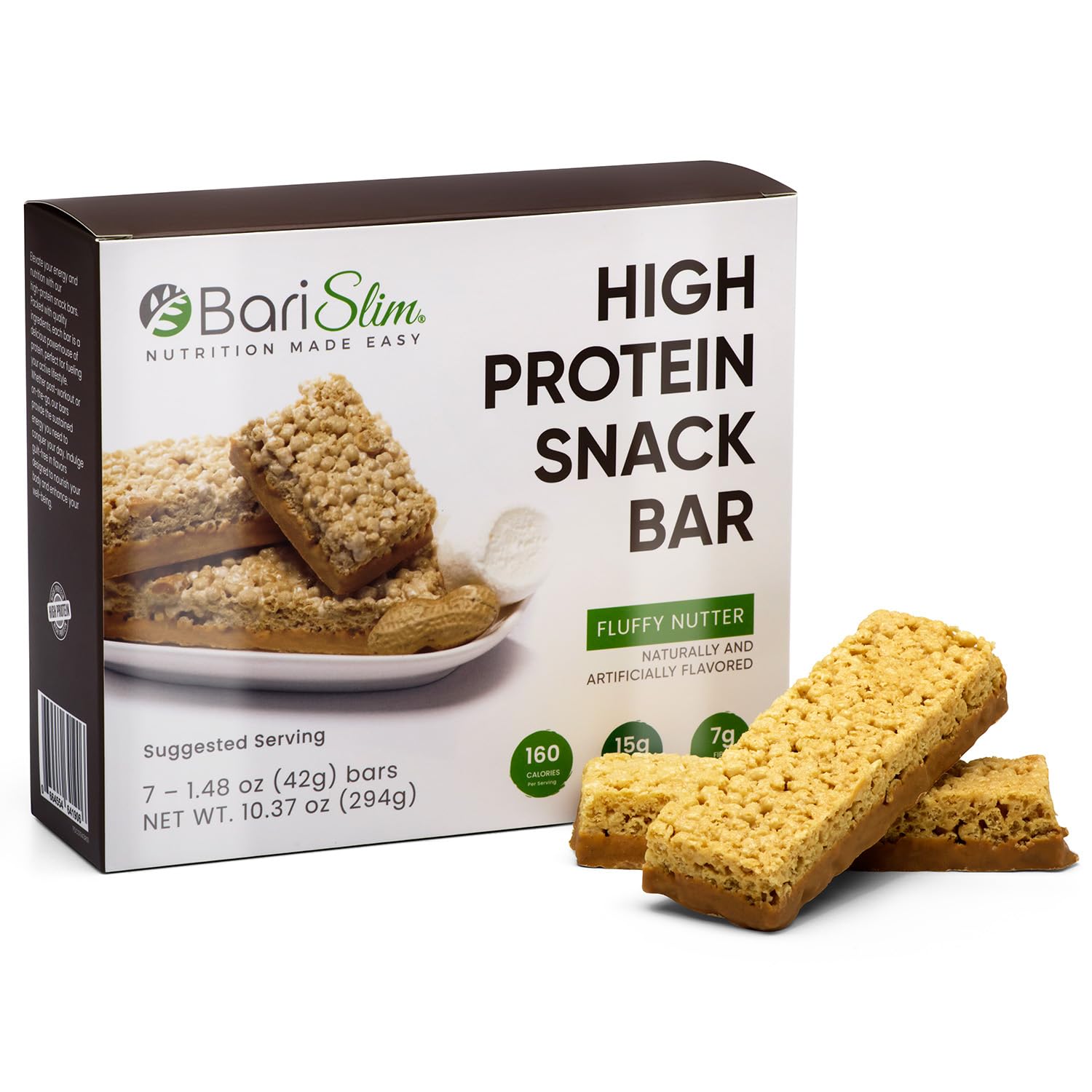 BariSlim Barra de alto contenido proteico para pacientes bariátricos - Refrigerio nutritivo para el bienestar posoperatorio - Ideal para mantener la pérdida de peso y la nutrición diaria | Barra Fluffy Nutter (355 g)