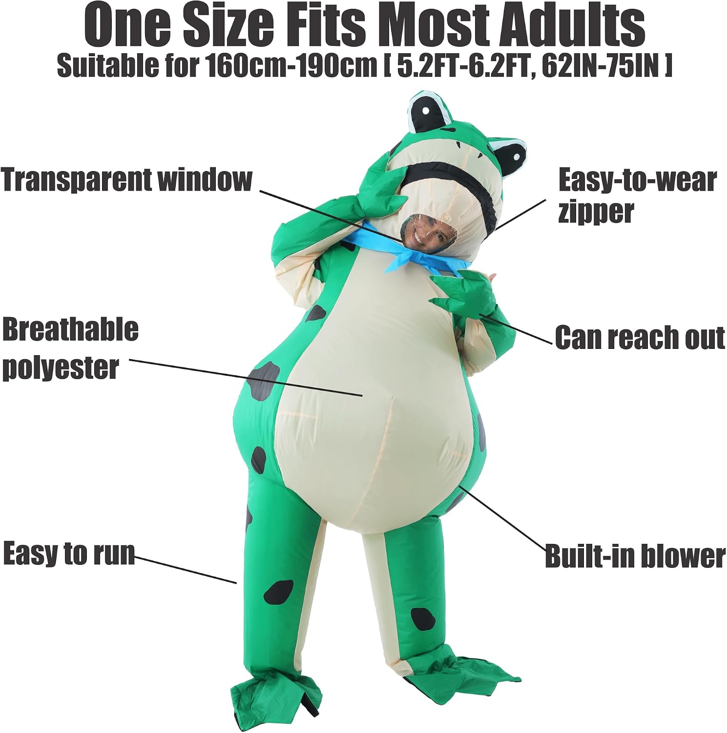 Inflatable Frog Costume Adult, Funny Full Body Frog Suit, Blow Up Costumes for Men Women, Halloween, Cosplay, Carnival