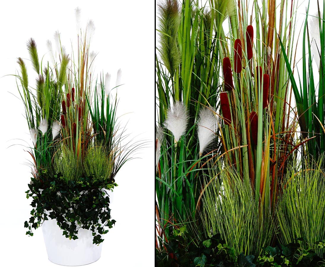 6 separadores de plantas artificiales, 230 x 80 cm, arreglo de hierba, moderno, verde oscuro, poliéster/PVC, separador decorativo de habitaciones con macetero, para oficina y locales comerciales