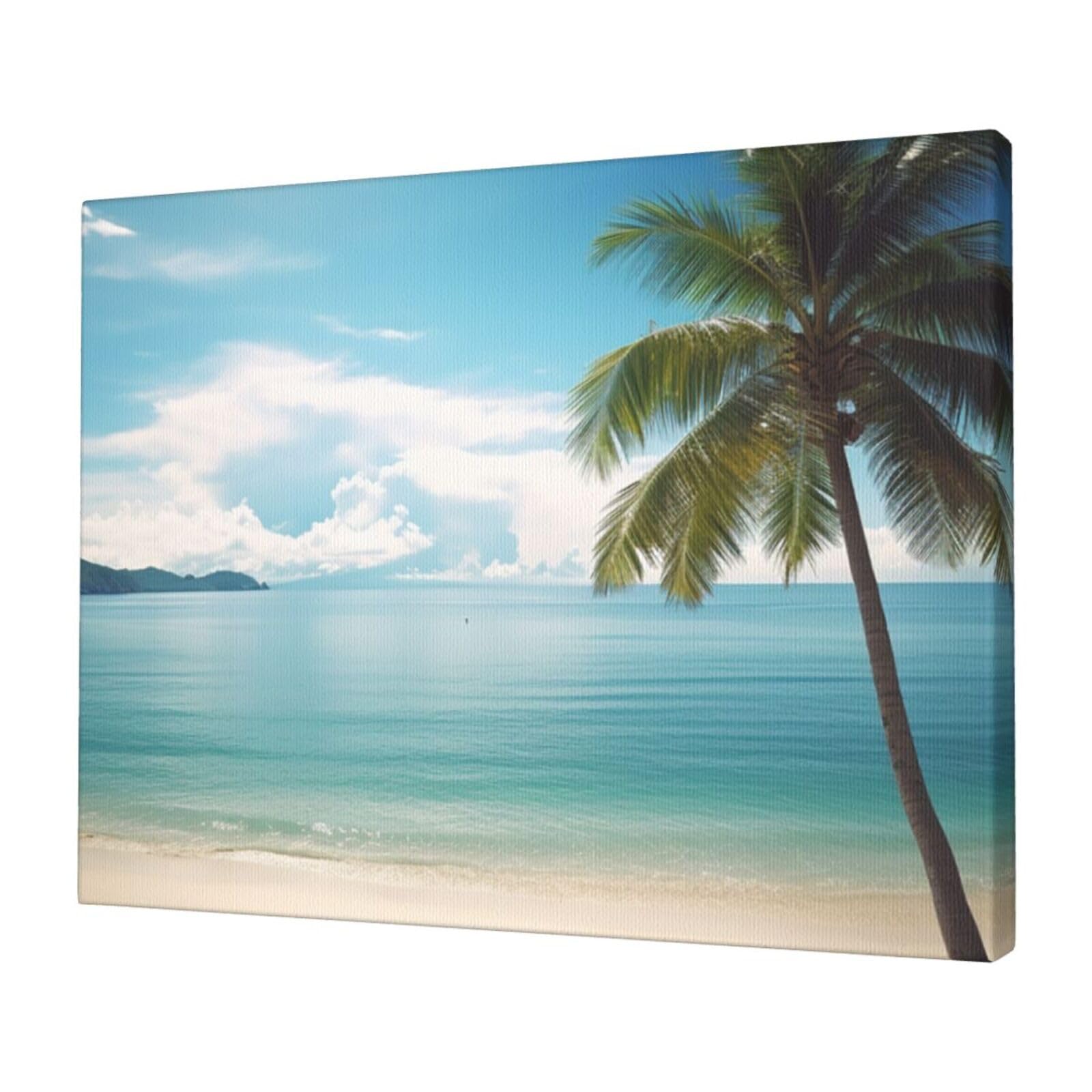 FodPand Canvas Wall Art for Living Room Wall Decor 12"x16" Modern Artwork Painting Pictures Hanging Canvas Prints Beach and Palm Tree Aesthetic Wall Art for Bedroom Bathroom Office Wallart Decor