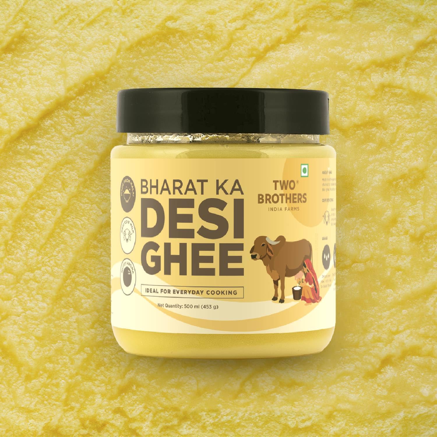 Two Brothers Organic Farms Bharat ka Desi Ghee 500 ml | Danedaar Ghee made from Desi Gir Cow milk cream | Grass-fed Desi Gir Cows | Premium Desi Ghee | Handcrafted in Small Batches 2