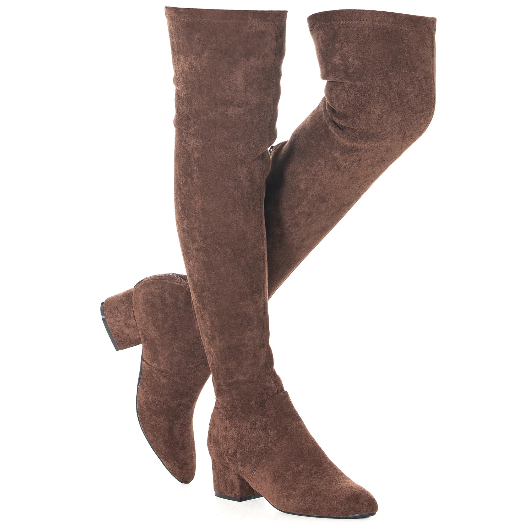 Mtzyoa Thigh High Block Heel Boot Women Pointed Toe Stretch Over The Knee Boots