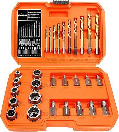 Juego de 29 piezas de extractor de tornillos y pernos y kit de brocas izquierdas, juego de llaves de extracción de tuercas rotas fáciles de extraer