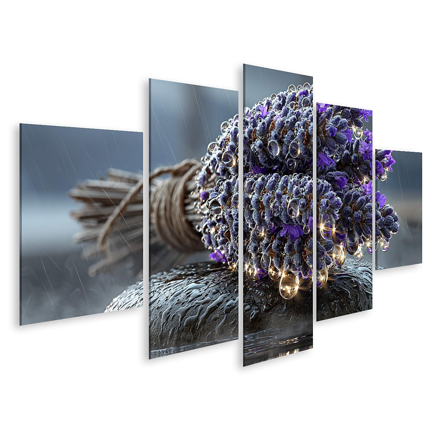 islandburner Cuadro sobre lienzo calmante lavanda sobre piedra jabonosa mural mural baño decoración para amantes de la relajación – 5 piezas