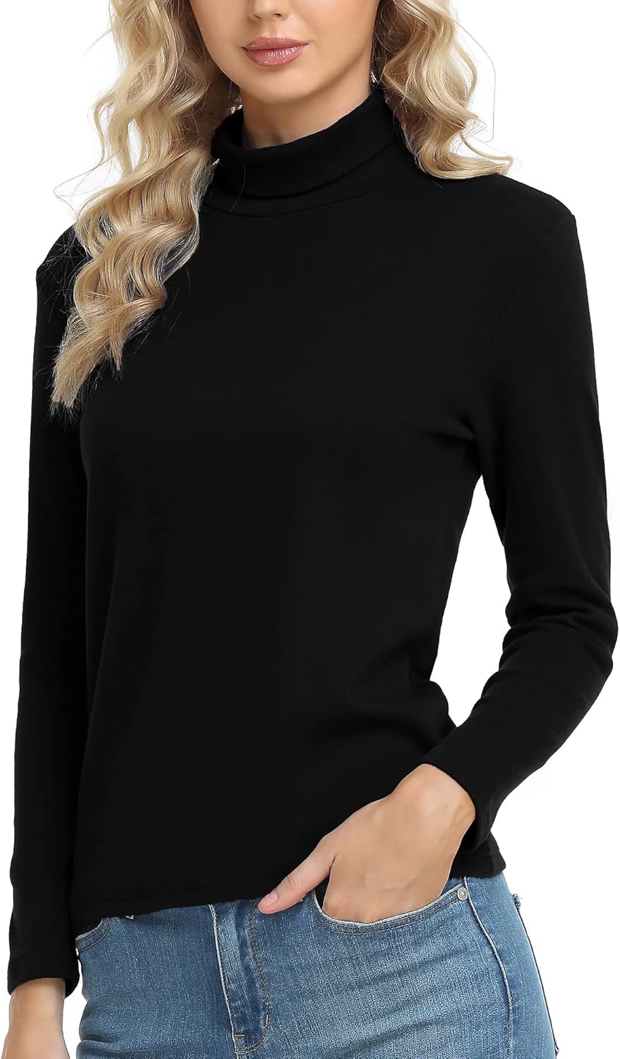CUNYI Women's Turtle Neck Shirt Long Sleeve Thermal Tee Cotton Tops for Women