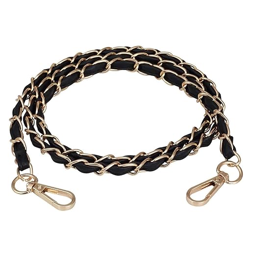 JAKAGO 49" Synthetic Leather Shoulder Strap Metal Chain Strap Handbag Chains Purse Straps Shoulder Cross Body Bag Replacement Interchangeable Chain Straps(Black)