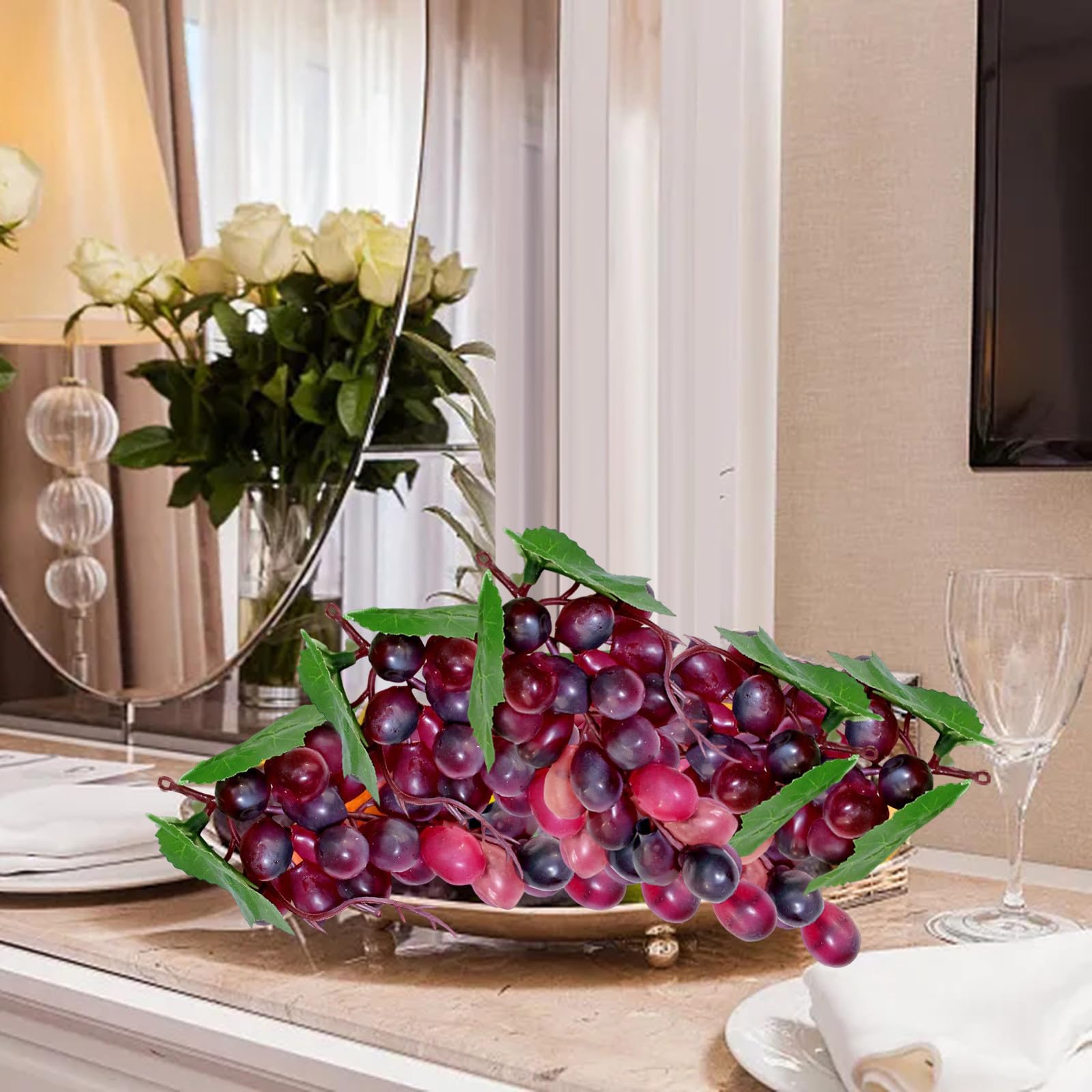Artificial Grapes Decor - 2 Packs Purple Fake Fruit Clusters For Kitchen, Table, Thanksgiving & Christmas Decor - View #8