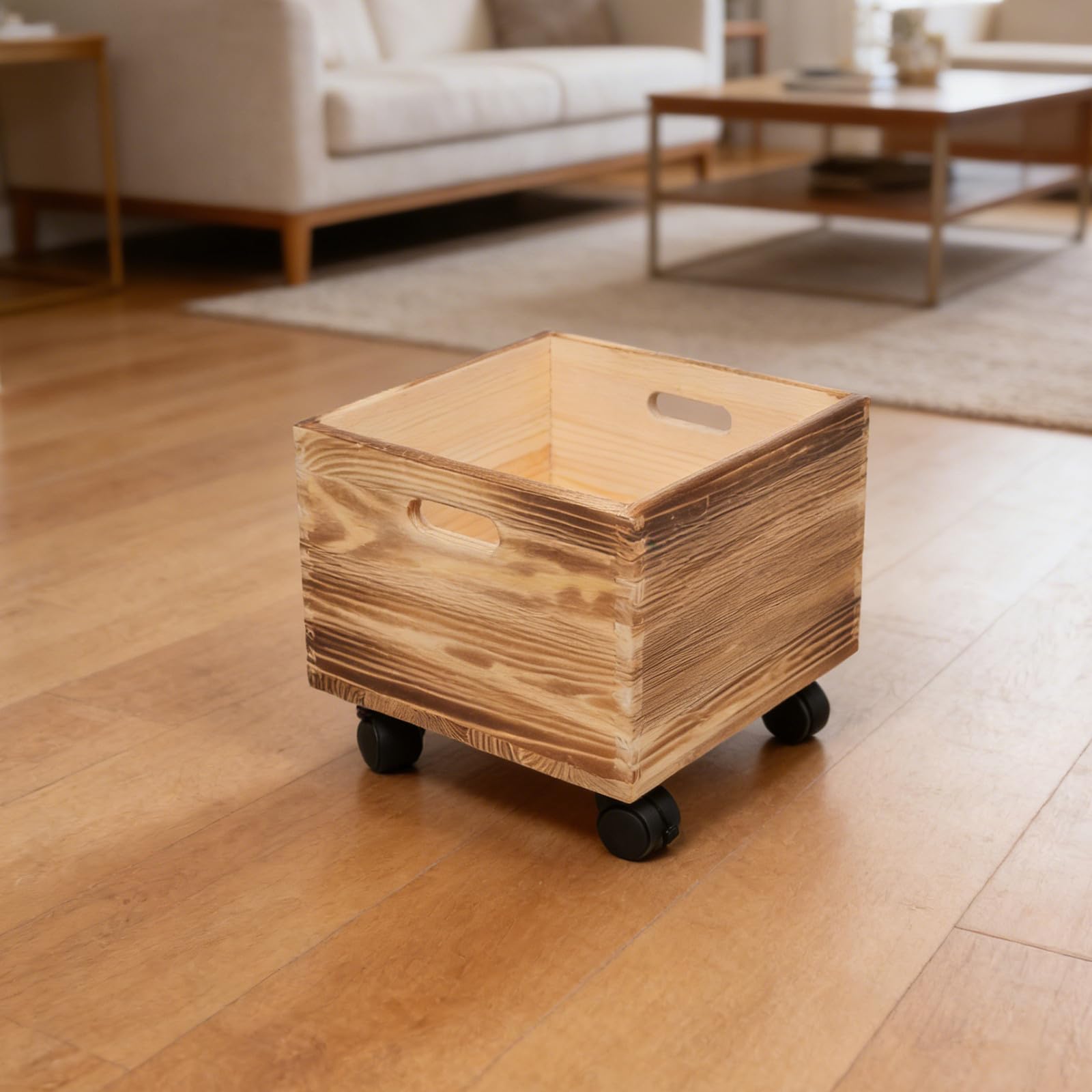 EXCEART Scatola in Legno Quadrata Design Rustico con Ruote per Organizzazione Riviste e Libri Portatile Gestione Spazio Efficiente per Cucina e Casa