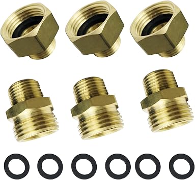 Brass Garden Hose Adapter 3/4 GHT Female and Male to 1/2 NPT Male Connector 3/4" Garden Hose to 1/2" Male Pipe Fitting Connect 6pcs Garden Hose Connectors with Extra 6 Washers