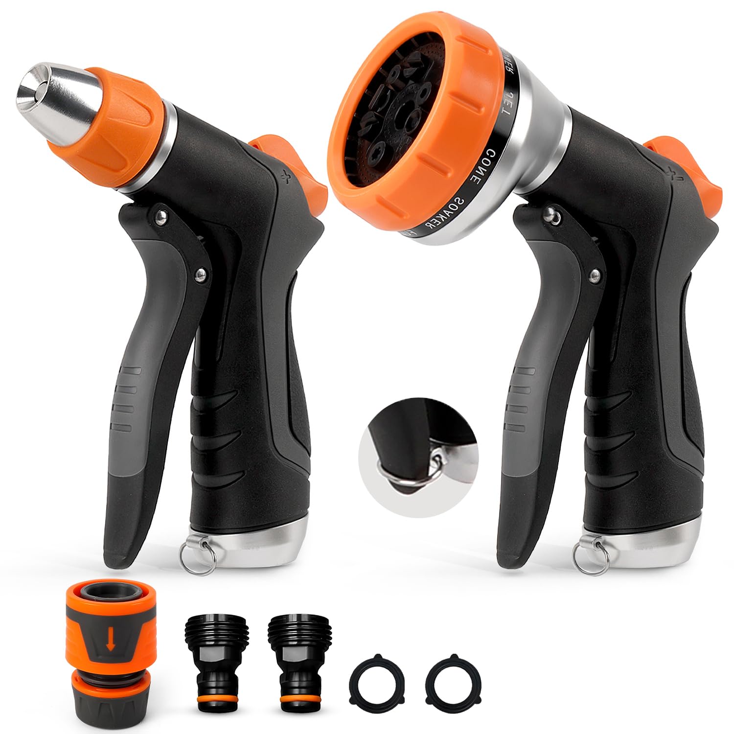 2pcs Hose Pipe Spray Gun, Garden Hose Nozzle with10+2 Pattern & Water Flow Control, Garden Hose Spray Gun with Quick Connector Fatigue-Free Watering for Car, Lawn, Plants, Patio, Pet Cleaning