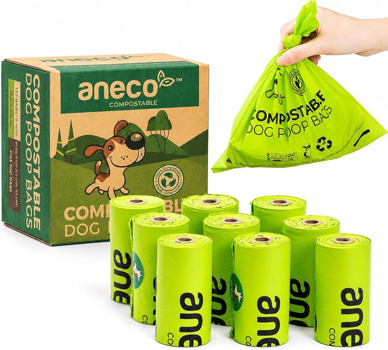 100% Certified Home Compostable Dog Poop Bags (135 Count/9 Rolls) | Large Poop Bags for Dogs & Cats, Extra Strong & Leak-proof Pet Waste Bags, California