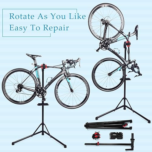 Miniatura 6 de DaisyInner Soporte de reparación de bicicletas con kit de limpieza de bicicletas de 16 piezas, altura ajustable, plegable, soporte de mantenimiento