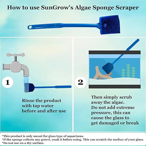 Miniatura 5 de SunGrow Acuario, Gecko crestado, raspador de esponja de cangrejo ermitaño, 16 x 2 pulgadas, esponja azul de doble cara, mantenimiento de tanque de