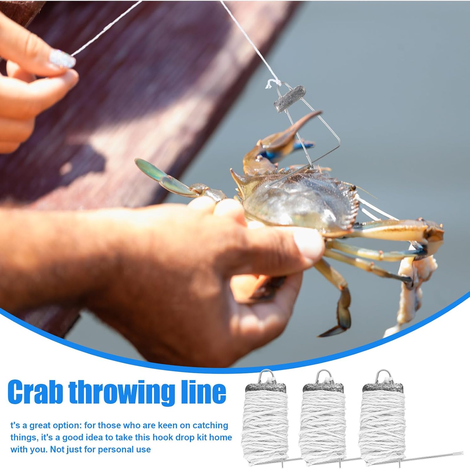 3 Pack/6 Pack Crab Throw Line Length 30 Ft/ 9 M Crab Weighted Throw Crabbing Equipment with 4 Oz Lead Weight Crabbing Trap Line Kit Drop for Catching Fishing