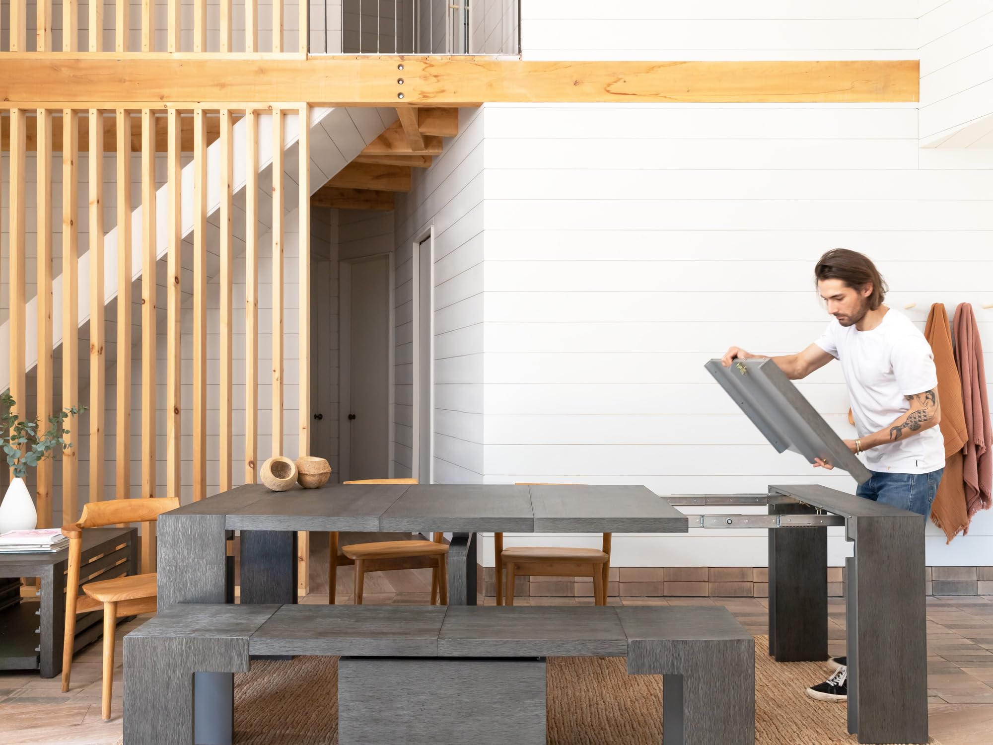 Transformer Table Dining Room Table for 2 to 12, Expandable Dining Table, Grey Wood Dining Table, Extendable Kitchen Table, Space Saving Furniture (Dark Grey, Table Only)