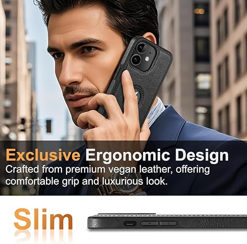 Miniatura 2 de Diseño compatible con iPhone 11, funda de cuero de lujo vintage, delgada, antideslizante, agarre suave, a prueba de golpes, funda protectora (2019)