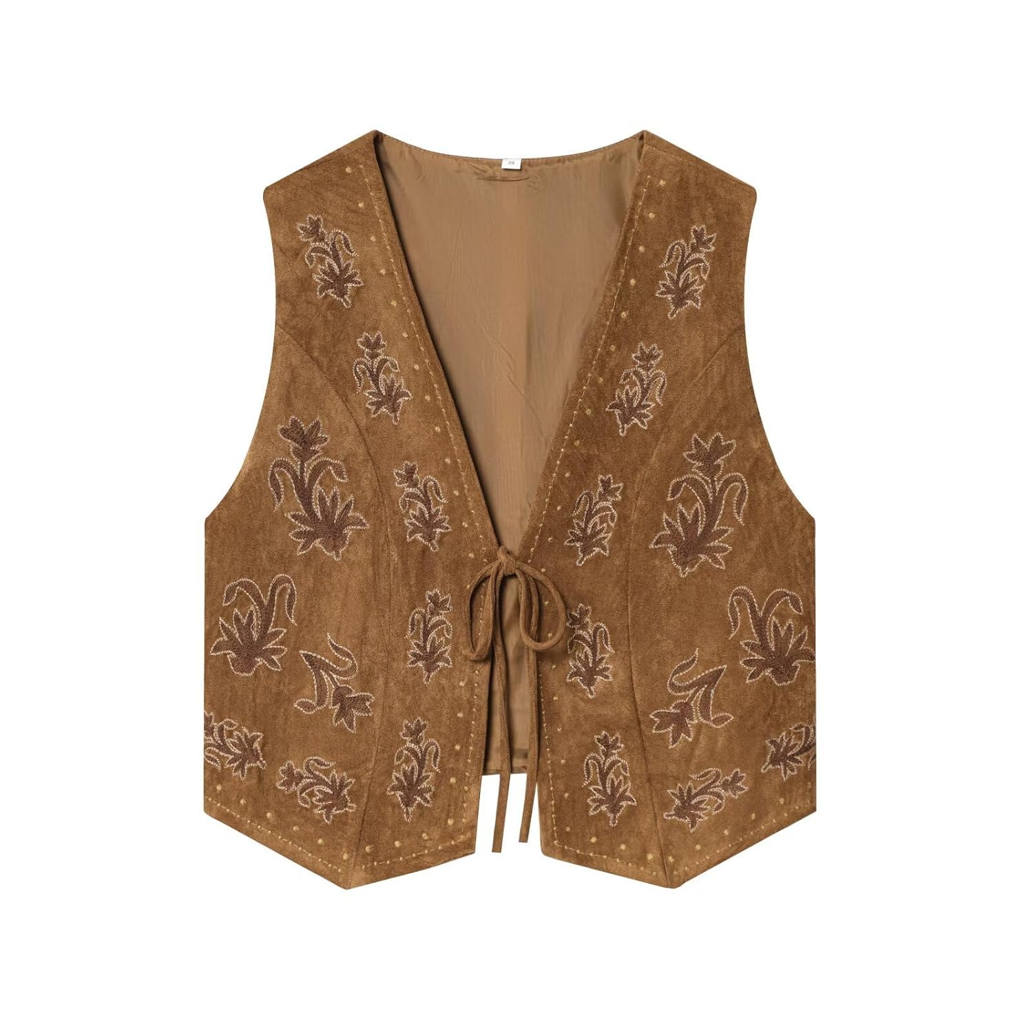 yoeasy Womens Floral Embroidery Boho Vest Faux Suede Vests Trendy V Neck Sleeveless Tie Front Vest Tops