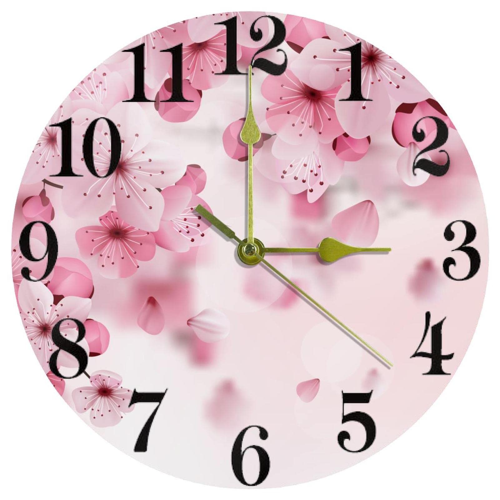 Horloge murale fleurs de cerisier rose déco zen pour cuisine et salon lumineux