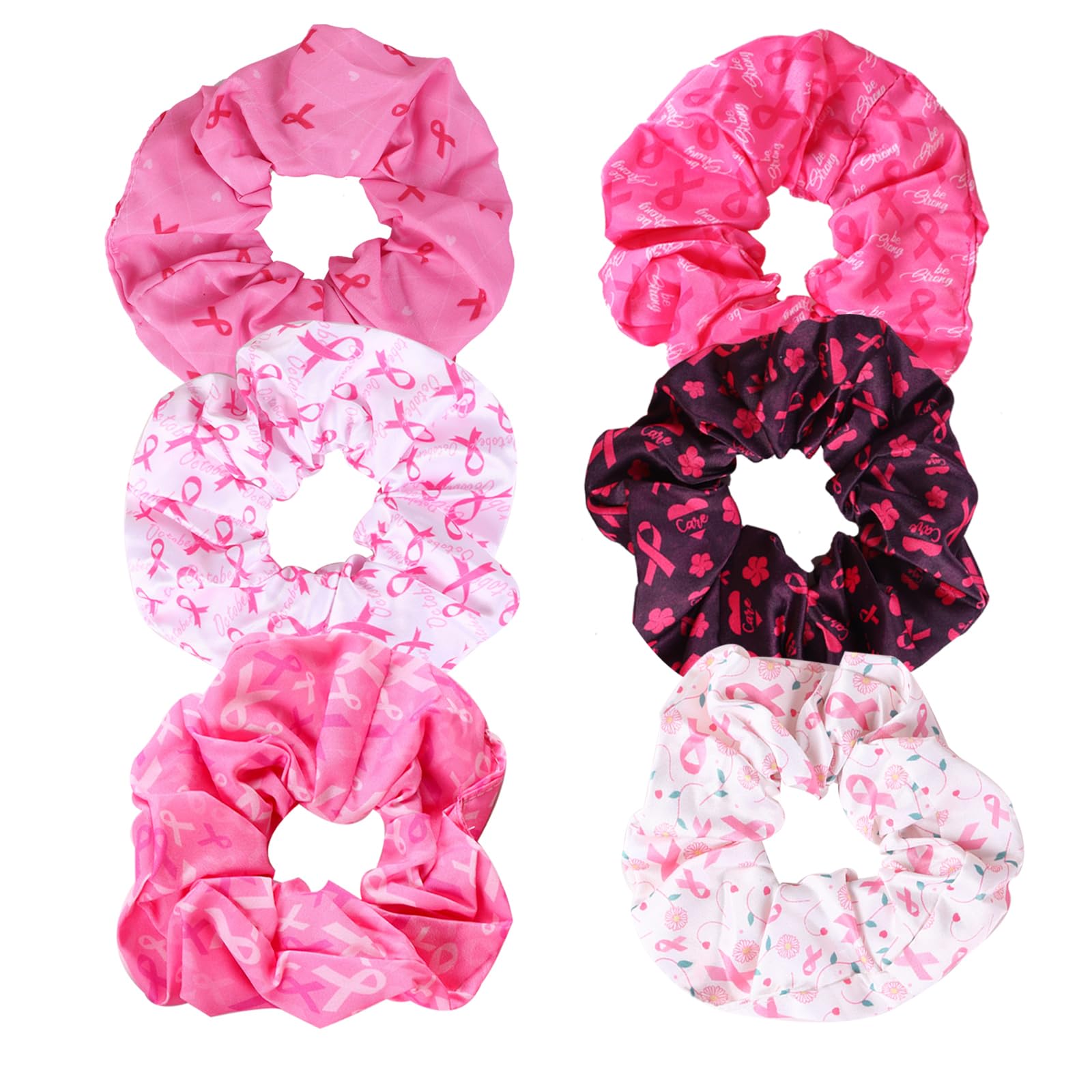 6 Pieces Breast Cancer Awareness Hair Scrunchies, Hipcheer Pink Ribbon Elastic Hair Bands Ropes Ponytail Holders Hair Accessories for Women Girls (Multicolour)