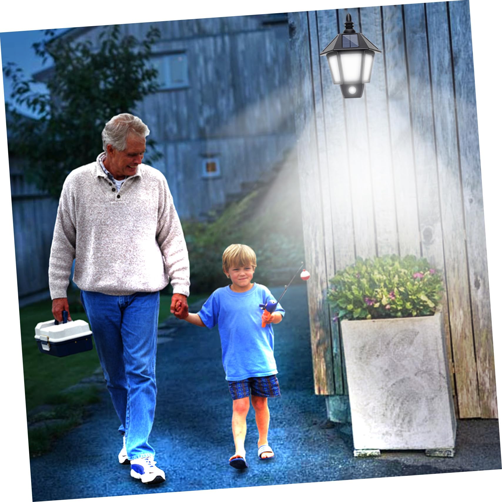 HOMSFOU Solar Wandleuchte mit Bewegungsmelder 2 LED Schwarz für Außen