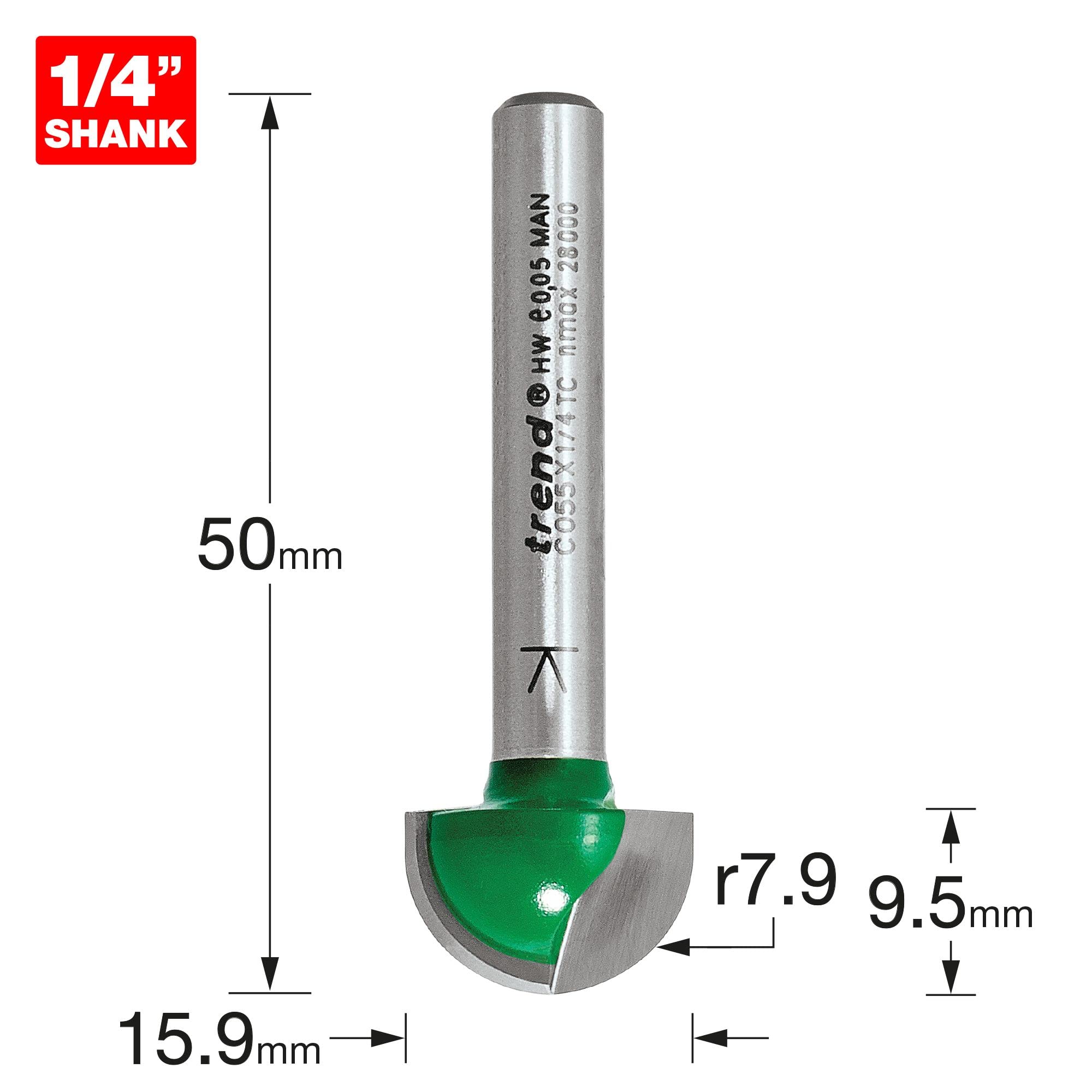 Trend CraftPro Cavetto Router Cutter, 1/4 Inch Shank, 7.9mm Radius and 15.9mm Cut Diameter, Tungsten Carbide Tipped, C055X1/4TC - Image 3