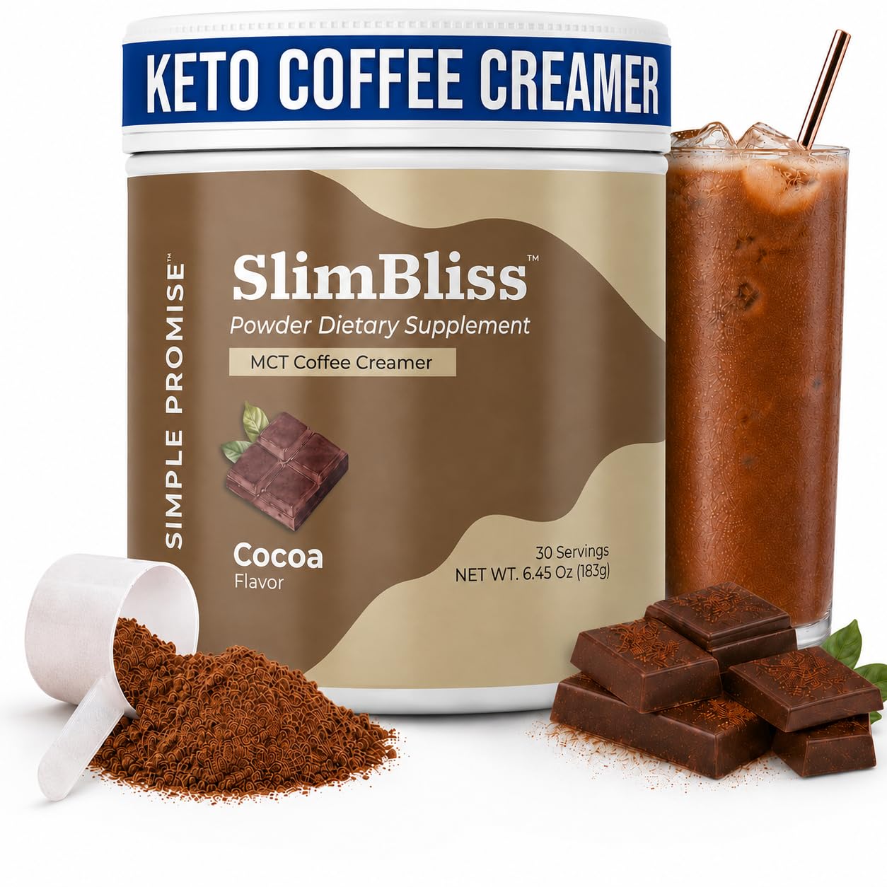 Simple Promise SlimBliss - Sugar Free Coffee Creamer with MCT Oil Powder - Supports Metabolism, Energy, and Digestion - MCT Powder for Coffee, Keto Coffee Creamer, Healthy Mocha Creamer - 30 Servings