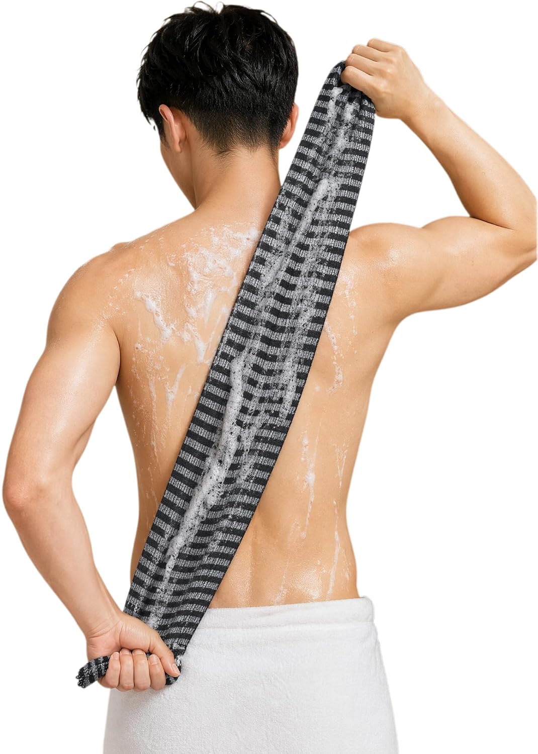 Exfoliating Back Scrubber, Black Striped Strap for Smooth Skin