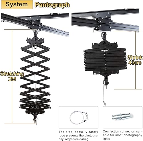 Miniatura 4 de Sistema de riel de techo de estudio Pantógrafo de 59 x 59 pulgadas, kit completo con 16.9  78.7in, lámpara de techo para fotografía de estudio