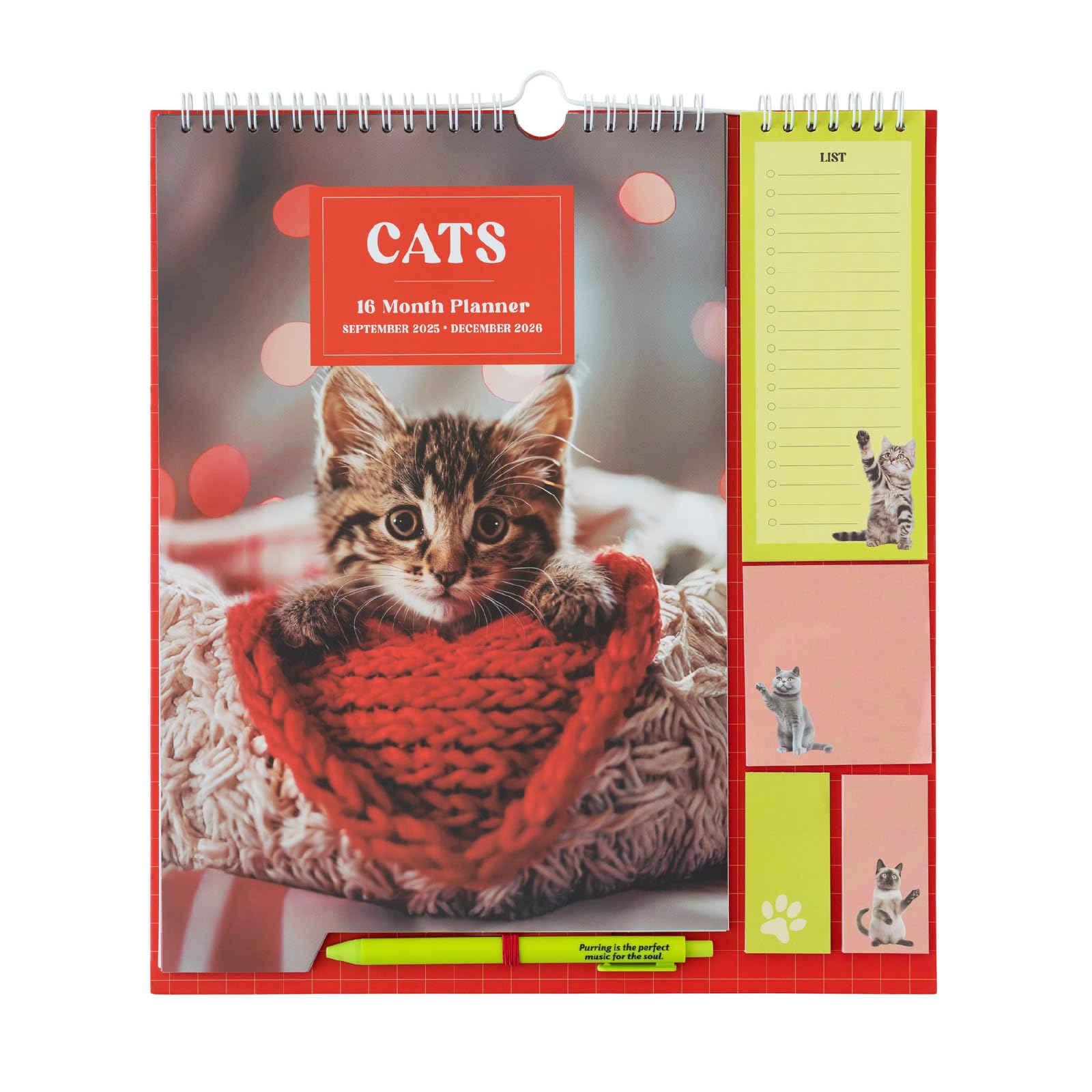 Calendario Familiar 2026 Gatos - Calendario 2026 pared : Planificador mensual | Incluye Pegatinas, Notas Adhesivas y Cuelga Fácil [16 MESES]